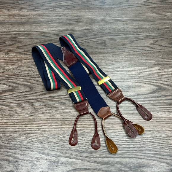 Navy, Red, Green & Tan Stripe Braces Suspenders - Picture 1 of 3